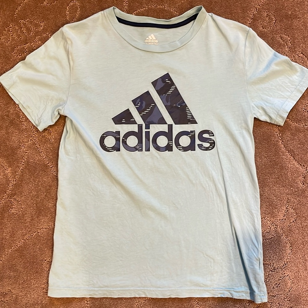 Adidas light blue & navy tshirt, boys youth medium (10/12)